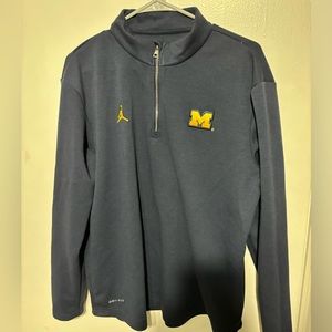 Nike Air Jordan Michigan Wolverines Sweatshirt Men Large Blue 1/4 Zip Mock Dri